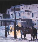 Taos Pueblo Night Scene Graves Pastel Painting 2K