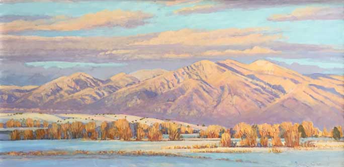 Sangre de Cristo Mountains in Winter Taos oil painting valerie graves
