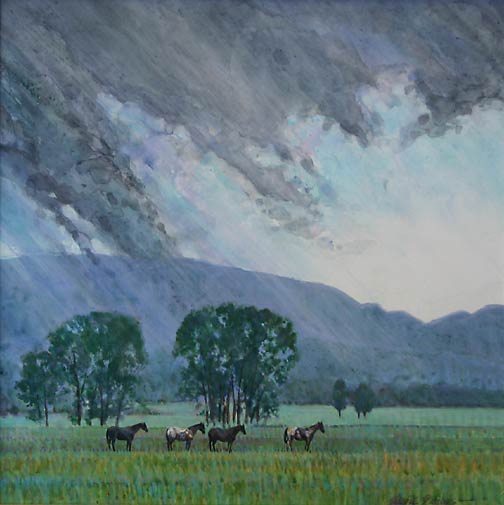 taos Horses in rain equine painting